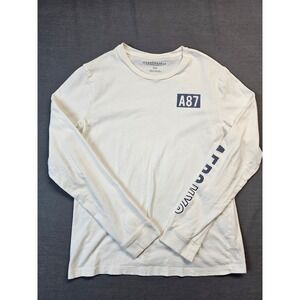 Aeropostale A87 Long Sleeve T Shirt White Graphic Print Crew Neck Size M